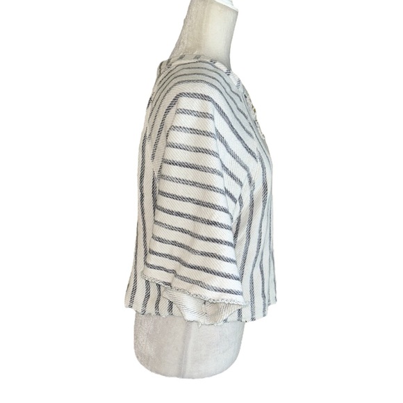 Anthropologie Dolan Coastal Stripes Terry Frayed Cropped Pullover Top - M - Picture 8 of 16
